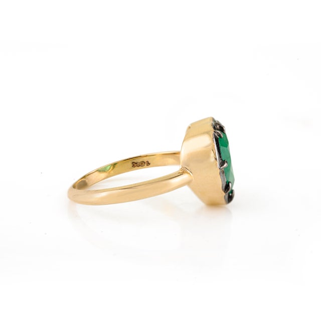 Not Yet Made - Made To Order Georgian Era Inspired Button Back Set 2.37 Ct Emerald Heart Ring Size 5.5 in 18k Gold For Sale - Image 5 of 17