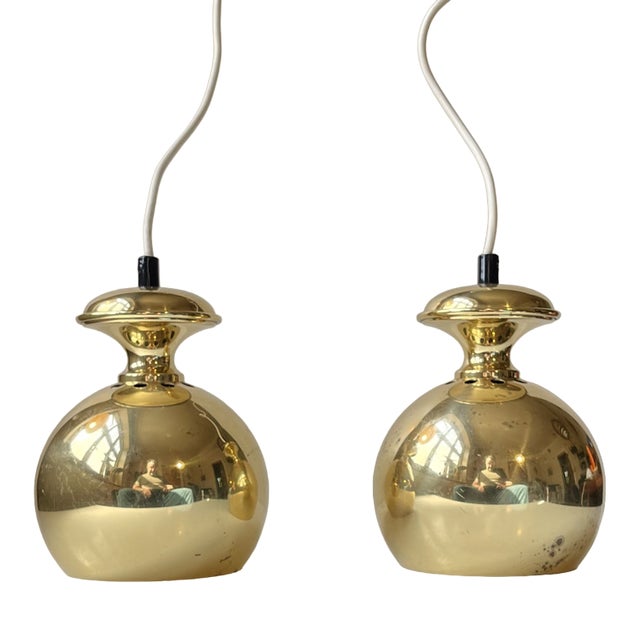 Vintage Brass Pendant Lamps attributed to Hans-Agne Jakobsson for Markaryd, 1960s, Set of 2 For Sale