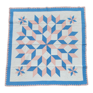 Eight Snow Flake Quilt Blue and Pink Border