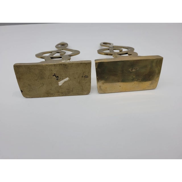 Traditional Vintage Brass Treble Clef Music Note Bookends - a Pair For Sale - Image 3 of 8