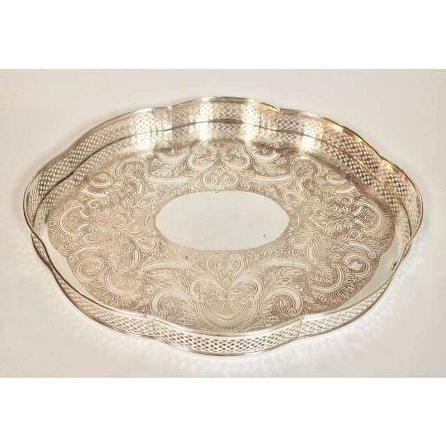 French Mid 20th Century French Silver Plate Serpentine Tray For Sale - Image 3 of 9