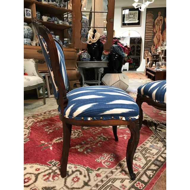 Rococo Antique 19th C. Magesy Abercorn Rococo Ikat Upholstered Side Chairs - a Pair For Sale - Image 3 of 10