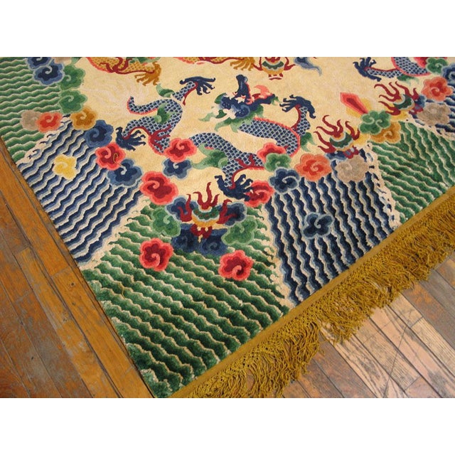 Textile 1920s Colorful Dragon Antique Chinese Silk Rug 6'3" X 9'3" Handknotted Wool Carpet For Sale - Image 7 of 8