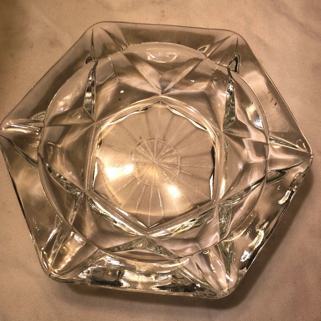 Amazing cut glass gives this dish depth and design. 6 butt Holder measures 5.75”x 5” x 1.25”.