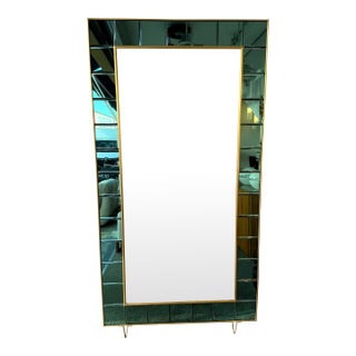 Extra Large Floor Mirror Green Glass and Brass by Cristal Art Italy, 1960s For Sale