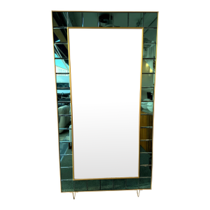 Extra Large Floor Mirror Green Glass and Brass by Cristal Art Italy, 1960s