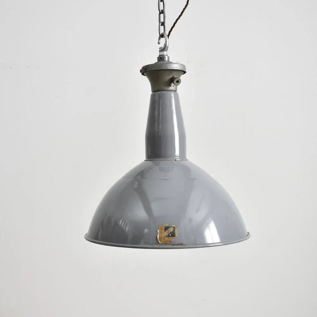 Industrial Grey Dome Pendant Light by Benjamin Crysteel, 1950s For Sale - Image 6 of 6