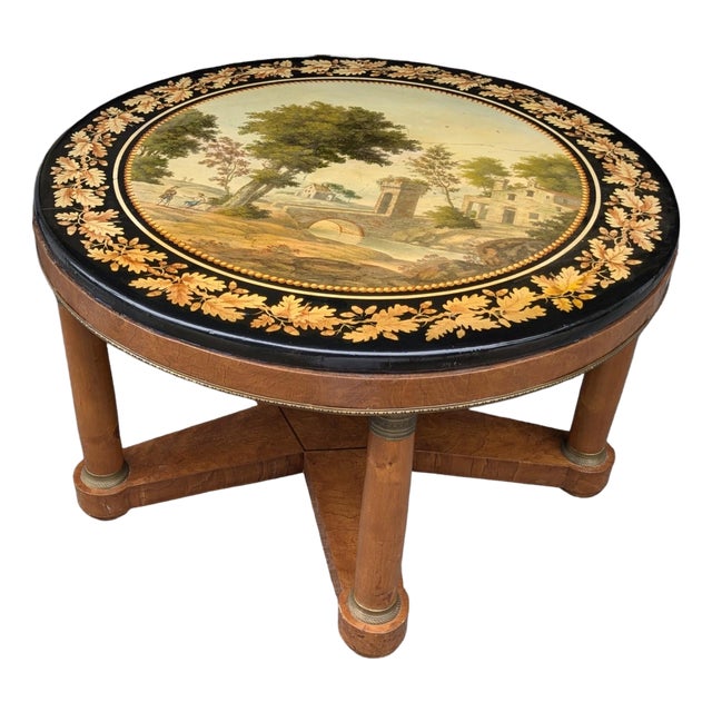 Antique Scagliola Table With Central Pastoral Landscape Medallion For Sale