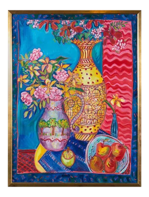 1990s Still Life Acrylic Painting by Jane Kewin, Framed