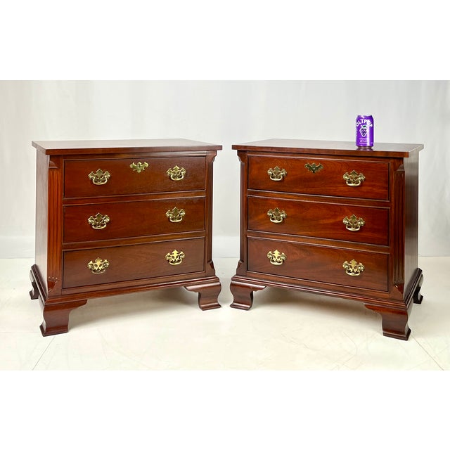 Late 20th Century Baker Furniture Chippendale Style Mahogany 3-Drawer Nightstands - A Pair For Sale - Image 13 of 18