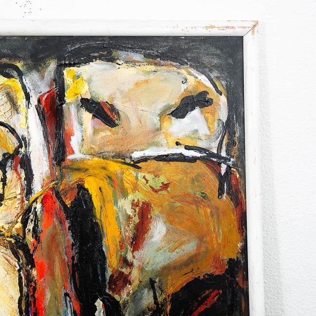 1960s Mid Century Modern Oil Painting Abstract Expressionism Red Green Black Signed For Sale - Image 5 of 10