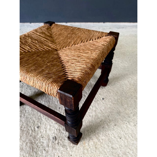 French Country Oak and Rush Ottoman, France, 1940s For Sale - Image 14 of 18