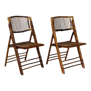 Vintage Bamboo Rattan Folding Chairs - A Pair For Sale