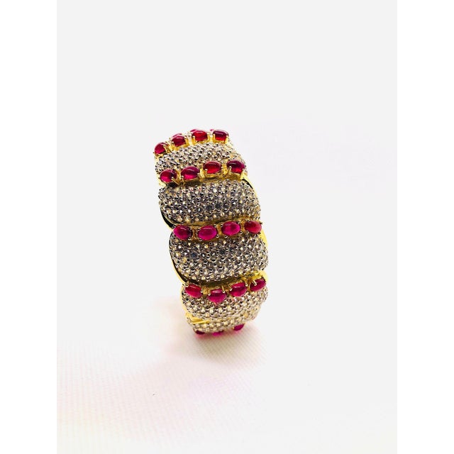 Bochic "Capri" Vintage Natural Ruby & White Topaz Bangle Set In 18K Gold & Silver For Sale - Image 9 of 11