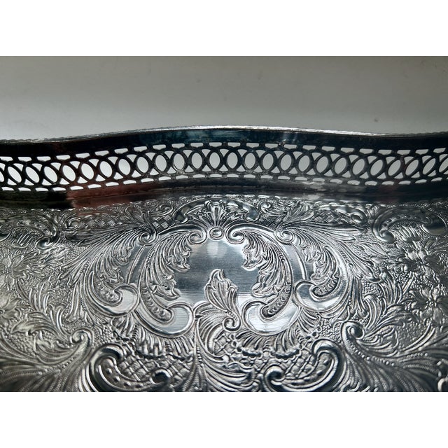 Vintage Sheffield England Rimmed Silver Plated Copper Tray For Sale - Image 12 of 18