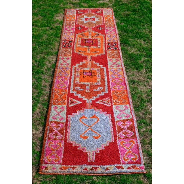 Tribal Hand-Knotted Turkish Kurdish Runner For Sale - Image 3 of 12