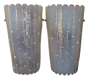 Pair 1980s Italian Opalescent Murano Fazzoletto Glass Wall Sconces