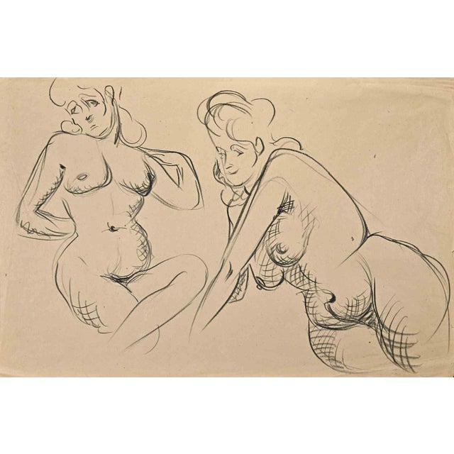 Posing Nude is a charcoal drawing realized by Jean Chapin in the 1950s. Good condition and aged. Jean Chapin is a French...