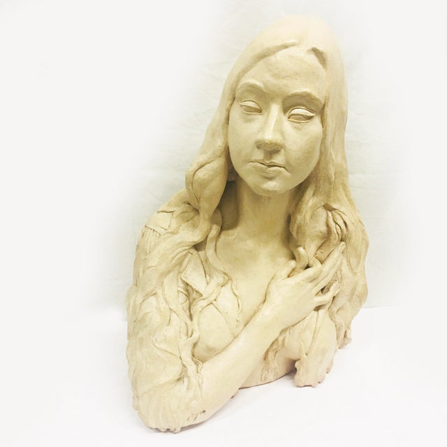 Tan Vintage 1970s Plaster Bust of Woman Artist Signed and Dated For Sale - Image 8 of 8