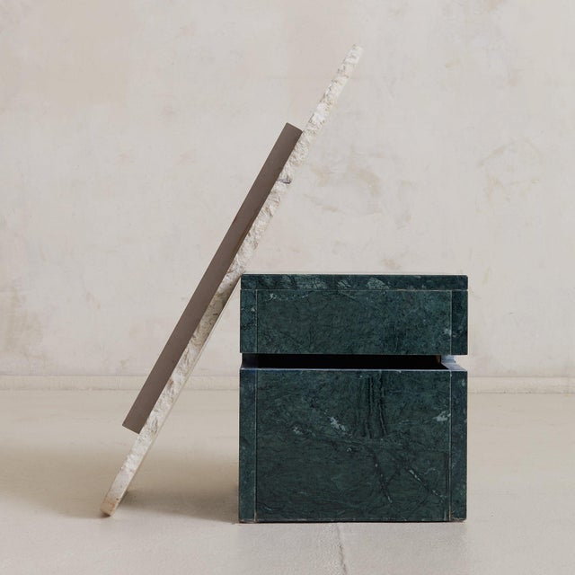 Stone Italian Verde Marble + Limestone Side Table, 1970s For Sale - Image 7 of 11