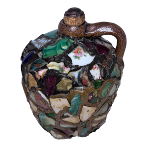 Antique Memory Jug on Salt Glazed Jug With Porcelain Shards | Folk Art Stoneware