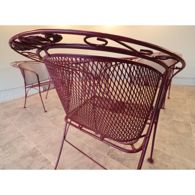 Mid-Century Russell Woodard Grapevine Wrought Iron Patio Dining Set, 5 Pieces, C. 1950s, Attributed For Sale - Image 15 of 16