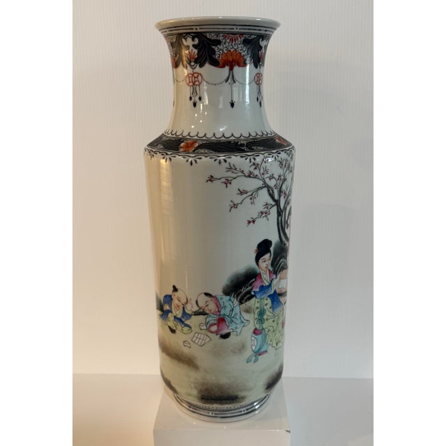 Vintage Chinese Famille Rose Scholar Scene Chinoiserie Vase 13.5” Tall For Sale In Phoenix - Image 6 of 12