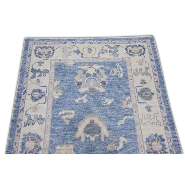 Blue Handwoven Turkish Oushak Rug 3' X 5'3" For Sale - Image 4 of 6