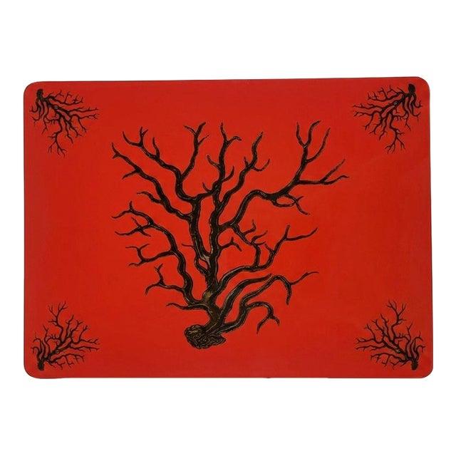 Vintage Italian Hardboard Placemat With Naturalistic Coral Motif For Sale
