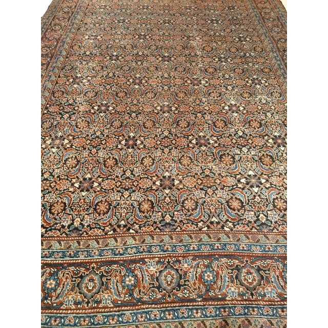 Antique Persian Tabriz, Rug, Handwoven Allover Herati Geometric Pattern, Ivory & Blue, 8’ X 12’ For Sale - Image 10 of 12