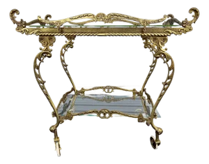 Mid Century Hollywood Regency Two Tier Gold Bar Cart or Tea Cart