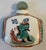 Love this hand painted Chinese snuff bottle with jade top and tiny spoon attached.