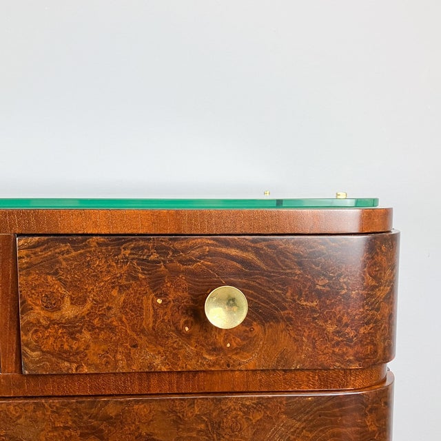 Art Deco Bedside Tables in Burl Wood with Glass Top, 1930s, Set of 2 For Sale - Image 4 of 18