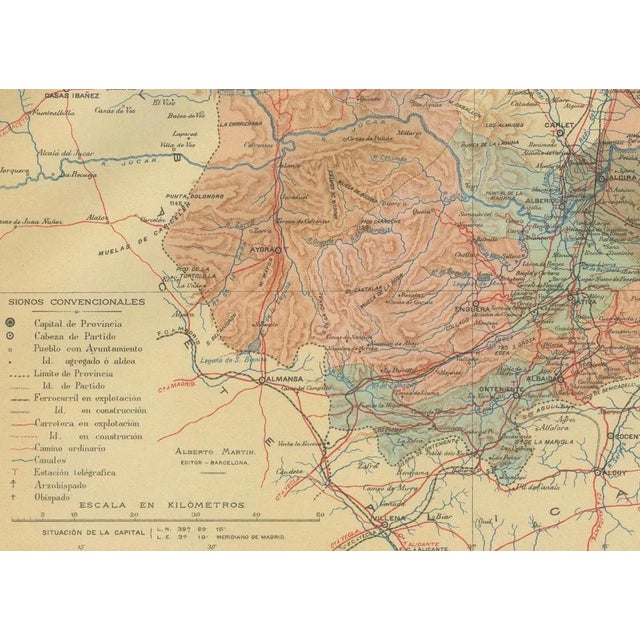 A historical map of the province of Valencia, dated 1901. The map includes intricate details such as topographical...