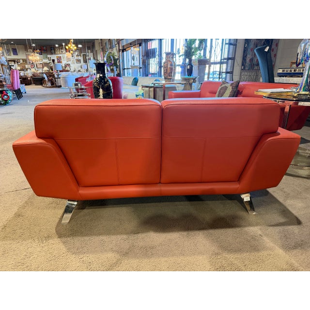 Mid-Century Modern Roche Bobois Red-Orange Loveseat For Sale - Image 3 of 5