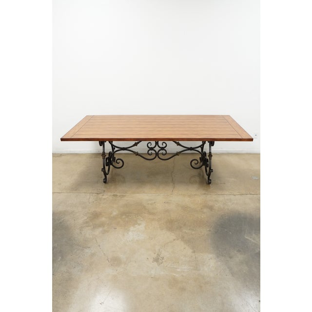 Vintage Wood Top Dining Table With Iron Base For Sale - Image 13 of 15