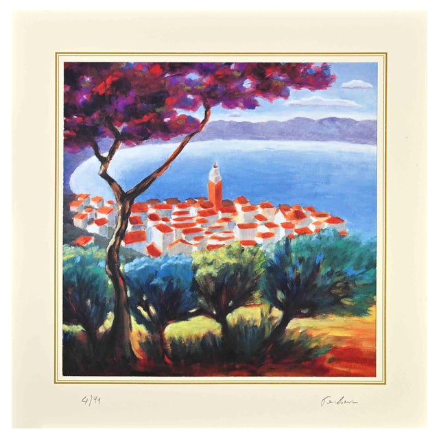 Nicholas Verrall, The Village on the Lake, Lithograph, Late 20th Century For Sale