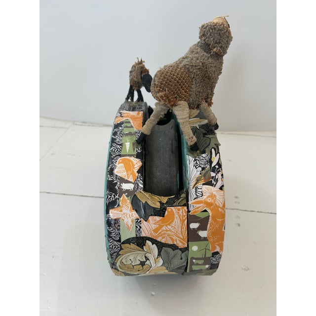 2020s Mixed Media Collage Painting on Vintage Large Industrial Pulley Sculpture For Sale - Image 5 of 9