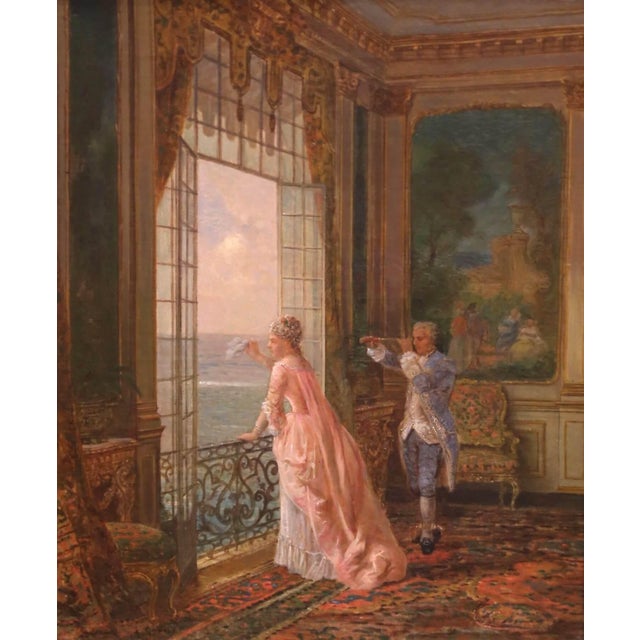 Rococo 19th C. Genre Oil on Canvas Painting in Giltwood Frame Signed Amédée Greux For Sale - Image 3 of 11