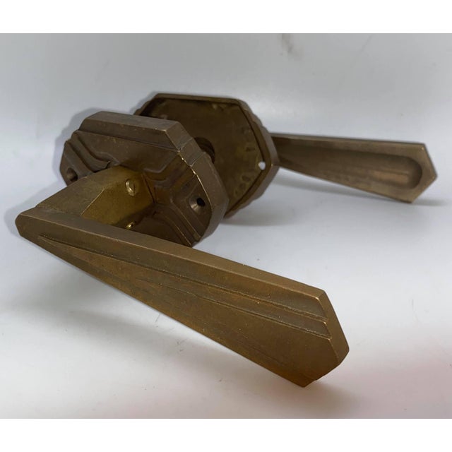 Art Deco Style Reproduction Door Handles & Rosettes - a Pair For Sale - Image 9 of 9