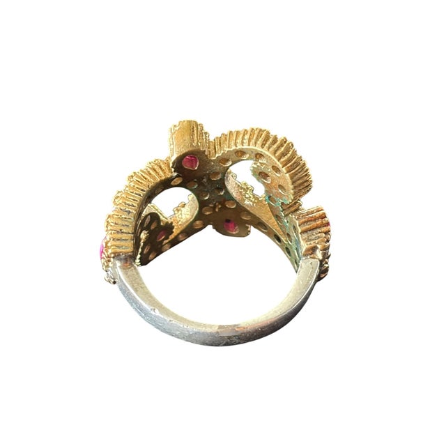 Metal Vintage Sterling Silver Ring W/Natural Ruby and Diamond Size 4 For Sale - Image 7 of 12