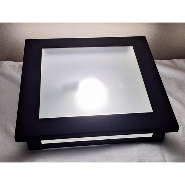 Flat Vintage Ceiling Lamp with Gray Metal Housing and Matt Glass For Sale - Image 3 of 8