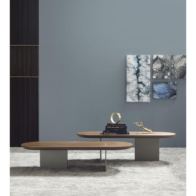 Medium baguette coffee table by morica design dimensions: d 40 x w 120 x h 34 cm. Materials: canaletto walnut. Rounded,...