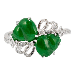 18k White Gold 1.30ct Delicate Green Icy Jadeite Jade Diamond Cocktail Ring, Size 6