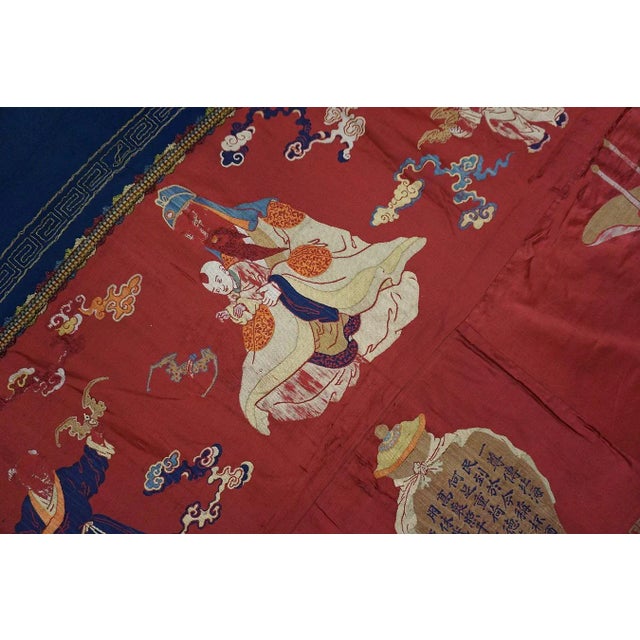 Textile 1890s Red Scene Pictorial Qing Antique Chinese Pictorial Embroidery 3' 6'' X 11' 4'' Textile Silk Carpet Rug For Sale - Image 7 of 11