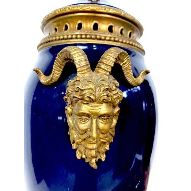20th-Century French Louis XVI Style Blue Sèvres Porcelain Lamps, Set of 2 For Sale - Image 3 of 6