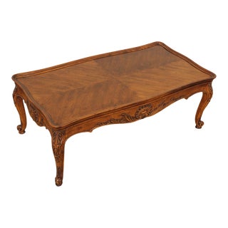 Henredon French Country Style Carved Walnut Coffee Table For Sale