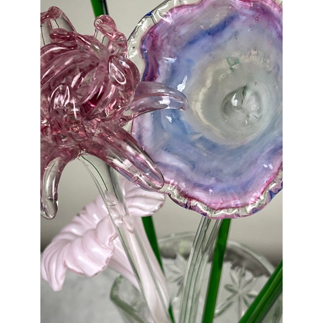 1980s Vintage Bouquet Murano Art Glass Long Stem Flowers and Butterflies For Sale - Image 5 of 9