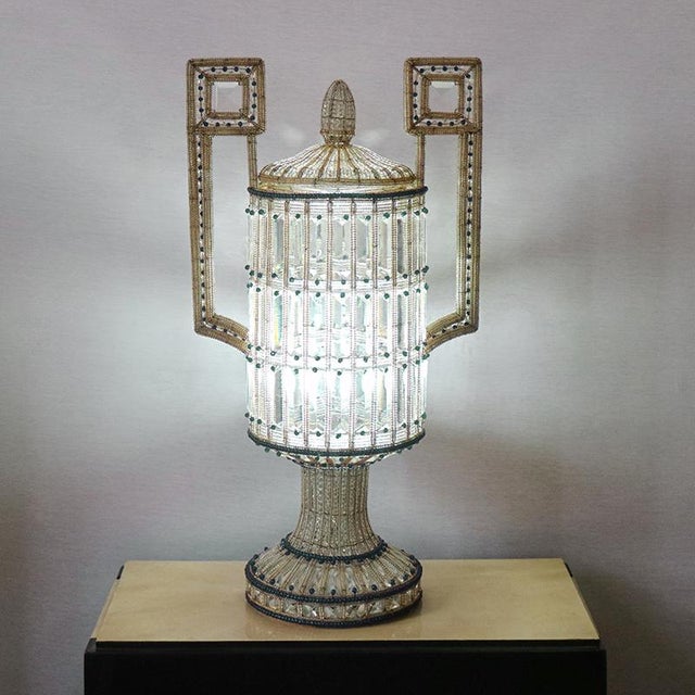 Art Deco Style Glass Bead Table Lamps, 1950s, Set of 2 For Sale - Image 4 of 5