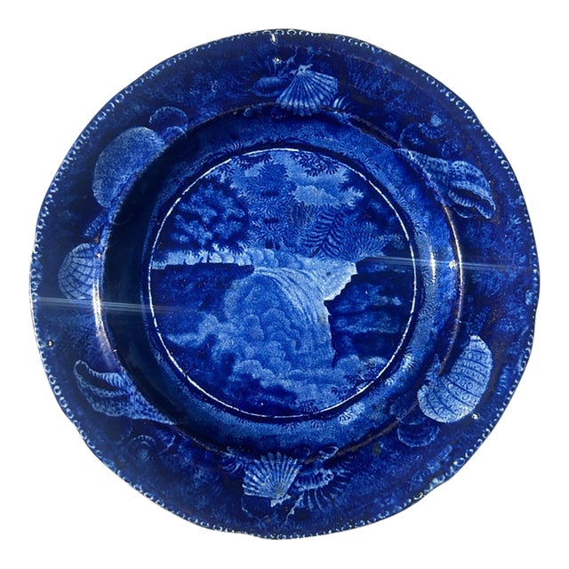 Antique Enoch Wood & Sons Trenton Falls Blue Transfer-Ware Plate, C. 1835 For Sale